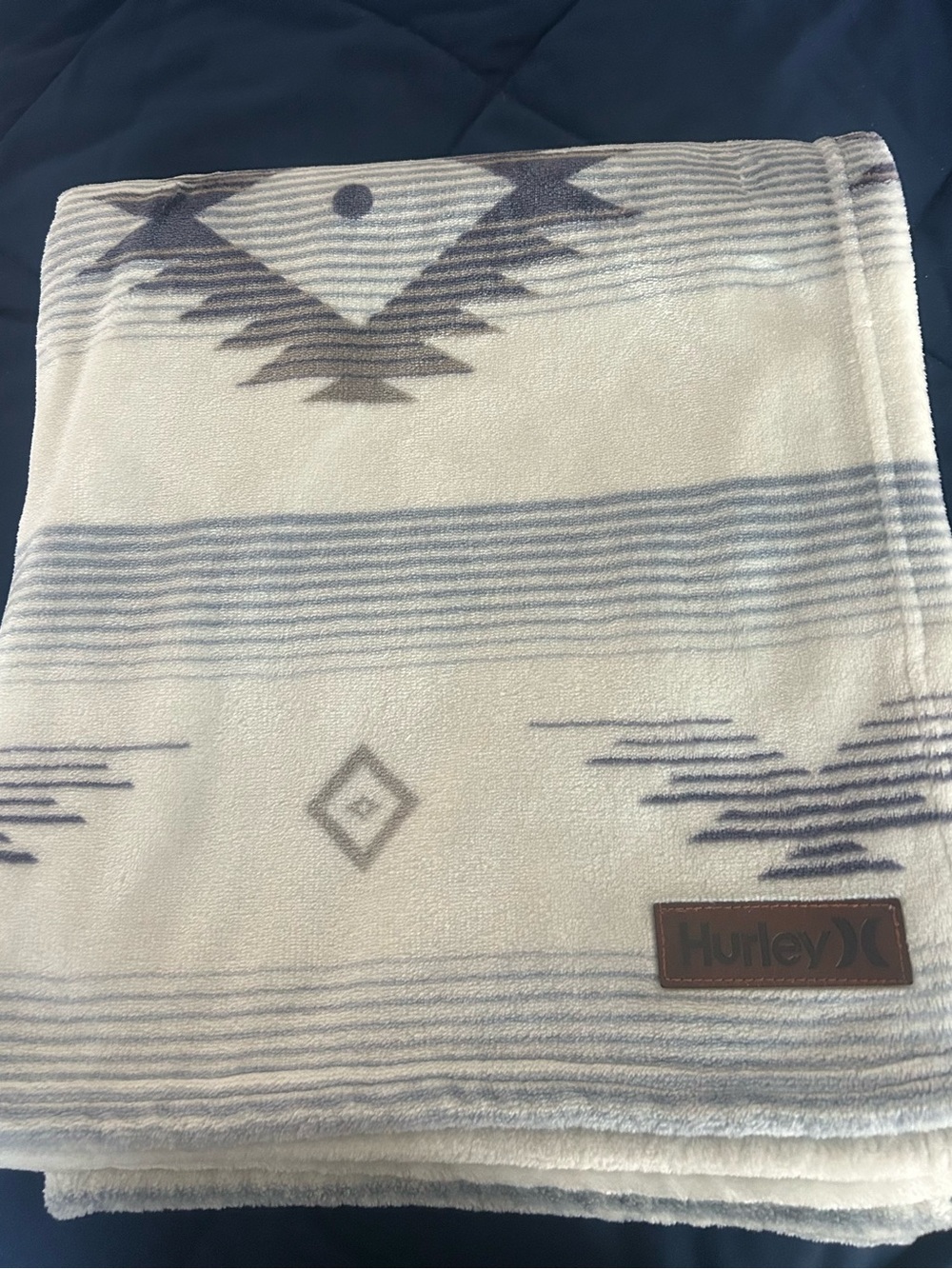 Hurley Blue, Gray & White Aztec Plush Throw